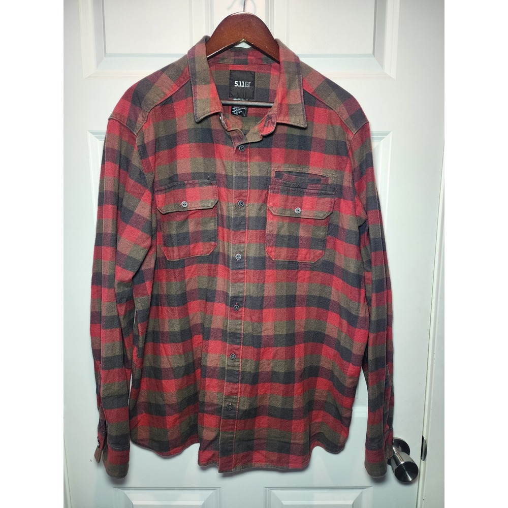 5.11 Tactical Mens XL Red Buffalo Plaid Flannel Long Sleeve Button Up Shirt